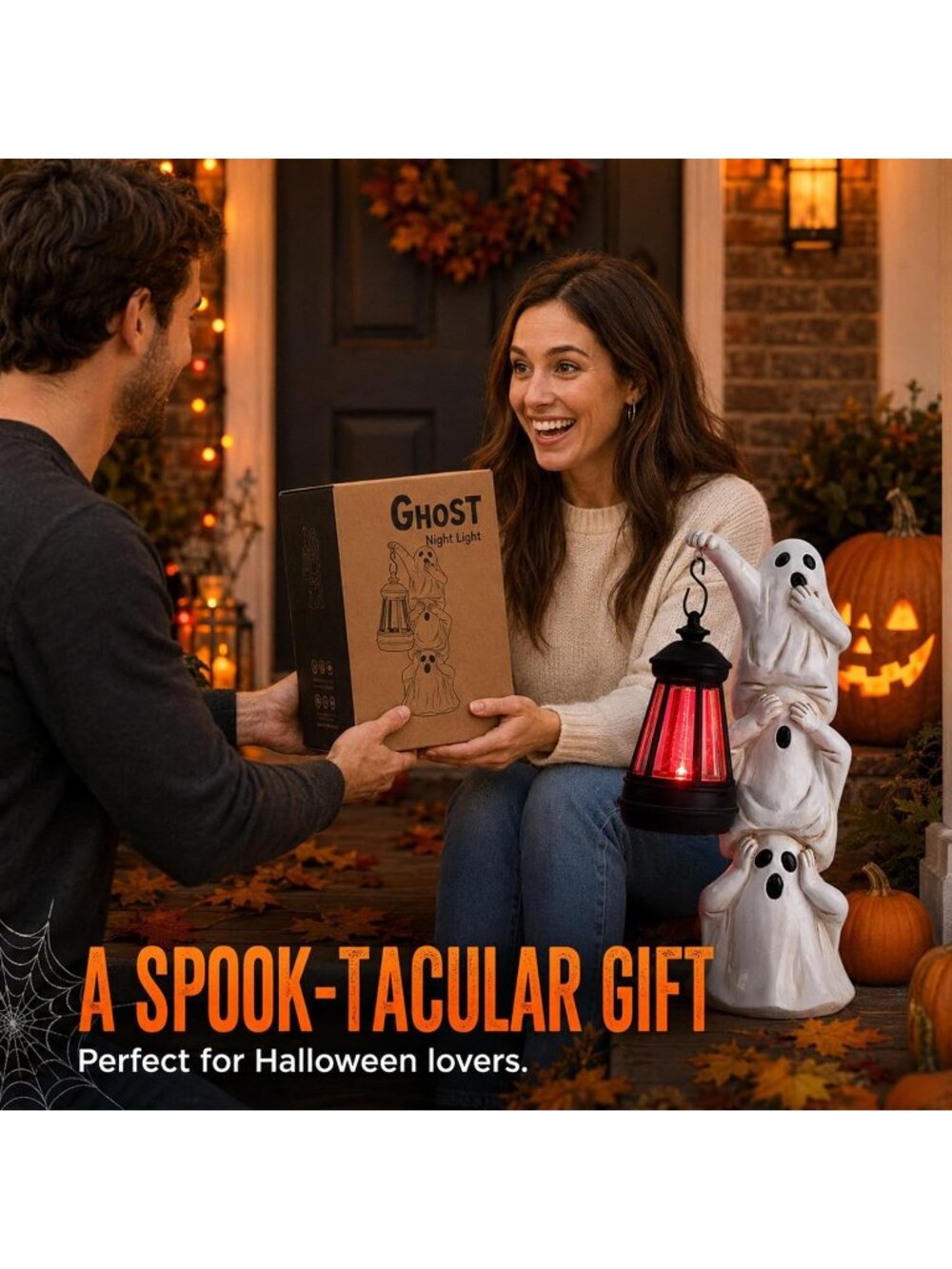 Outdoor Halloween Ghost Statue Decor - Cute Light Up Garden Yard Decoration - Picture 3 of 6